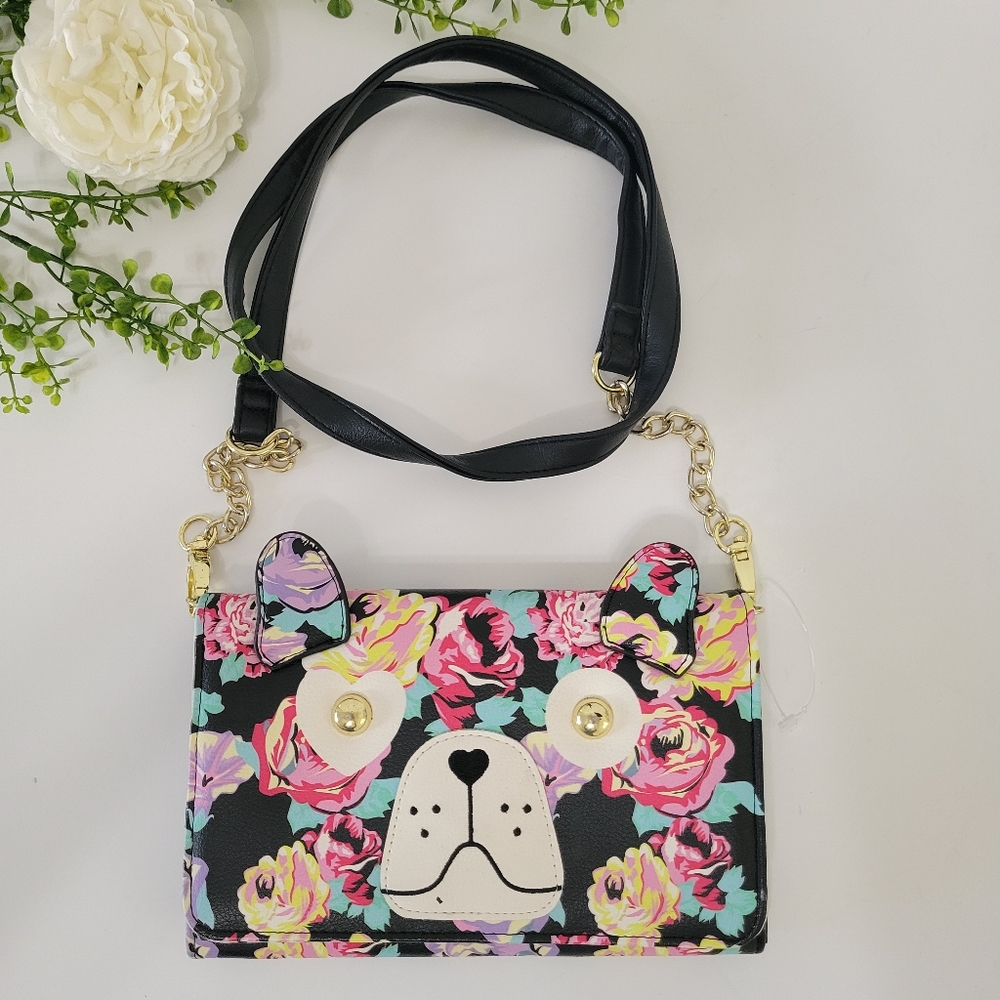 LovBetsey by Betsey Johnson floral doggie face crossbody bag/ clutch - Picture 10 of 10